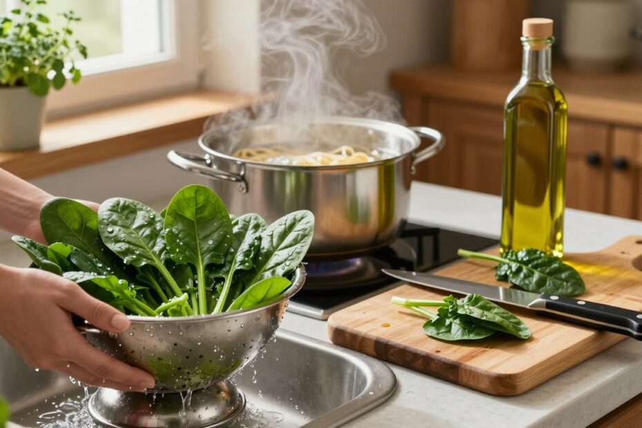 Jak przygotować szpinak do makaronu