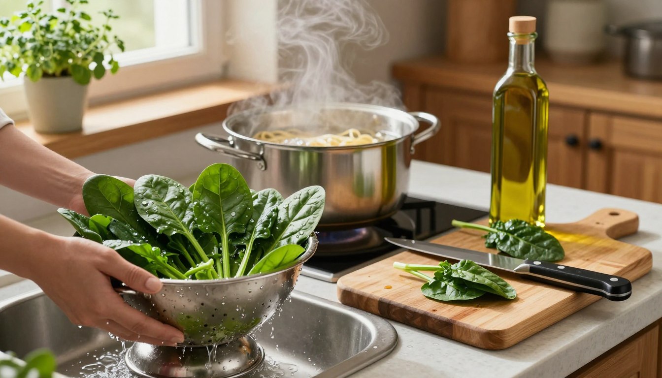 Jak przygotować szpinak do makaronu