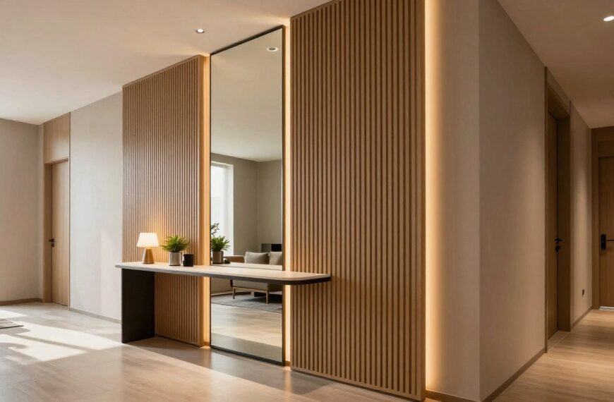 Lamele z lustrem w przedpokoju