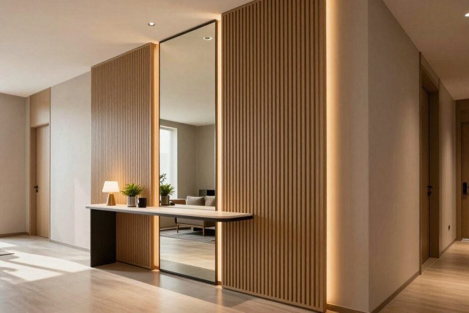 Lamele z lustrem w przedpokoju